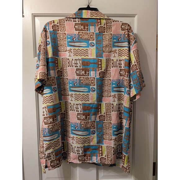 Buc-ee’s Hawaiian Tiki Shirt XL Brown Blue Surfboards Tropical Aloha Button Up - Picture 4 of 12